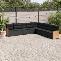  9 Piece Garden Sofa Set with Cushions Black Poly Rattan