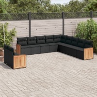  11 Piece Garden Sofa Set with Cushions Black Poly Rattan