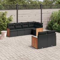  7 Piece Garden Sofa Set with Cushions Black Poly Rattan