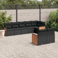  8 Piece Garden Sofa Set with Cushions Black Poly Rattan