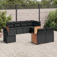  8 Piece Garden Sofa Set with Cushions Black Poly Rattan