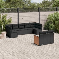  9 Piece Garden Sofa Set with Cushions Black Poly Rattan