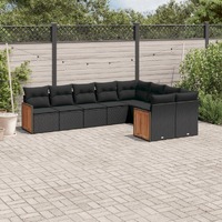  9 Piece Garden Sofa Set with Cushions Black Poly Rattan