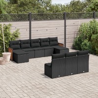  10 Piece Garden Sofa Set with Cushions Black Poly Rattan