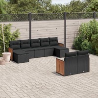  9 Piece Garden Sofa Set with Cushions Black Poly Rattan
