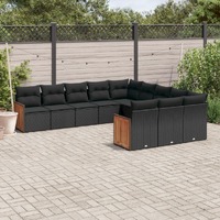  11 Piece Garden Sofa Set with Cushions Black Poly Rattan