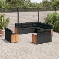  11 Piece Garden Sofa Set with Cushions Black Poly Rattan