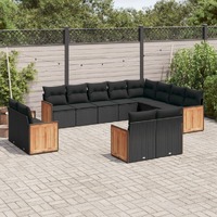 12 Piece Garden Sofa Set with Cushions Black Poly Rattan