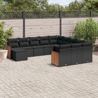  12 Piece Garden Sofa Set with Cushions Black Poly Rattan