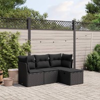  4 Piece Garden Sofa Set with Cushions Black Poly Rattan