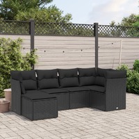  6 Piece Garden Sofa Set with Cushions Black Poly Rattan