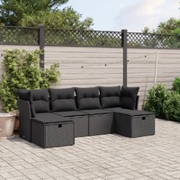  6 Piece Garden Sofa Set with Cushions Black Poly Rattan