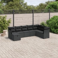  8 Piece Garden Sofa Set with Cushions Black Poly Rattan