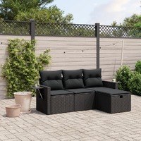  4 Piece Garden Sofa Set with Cushions Black Poly Rattan