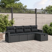 5 Piece Garden Sofa Set with Cushions Black Poly Rattan