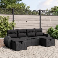  6 Piece Garden Sofa Set with Cushions Black Poly Rattan