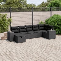  7 Piece Garden Sofa Set with Cushions Black Poly Rattan