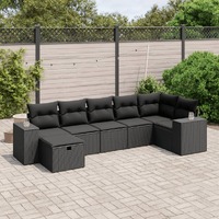  7 Piece Garden Sofa Set with Cushions Black Poly Rattan
