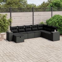  8 Piece Garden Sofa Set with Cushions Black Poly Rattan