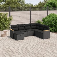  7 Piece Garden Sofa Set with Cushions Black Poly Rattan