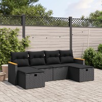  6 Piece Garden Sofa Set with Cushions Black Poly Rattan