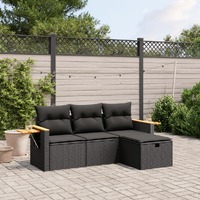  4 Piece Garden Sofa Set with Cushions Black Poly Rattan