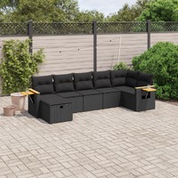  7 Piece Garden Sofa Set with Cushions Black Poly Rattan