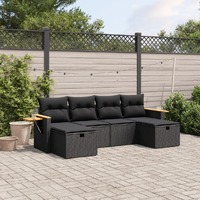  6 Piece Garden Sofa Set with Cushions Black Poly Rattan