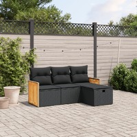  4 Piece Garden Sofa Set with Cushions Black Poly Rattan