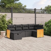  6 Piece Garden Sofa Set with Cushions Black Poly Rattan