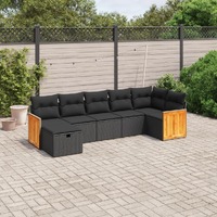  7 Piece Garden Sofa Set with Cushions Black Poly Rattan
