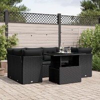  7 Piece Garden Sofa Set with Cushions Black Poly Rattan