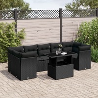  8 Piece Garden Sofa Set with Cushions Black Poly Rattan