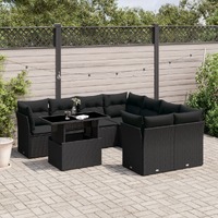  9 Piece Garden Sofa Set with Cushions Black Poly Rattan