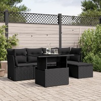  6 Piece Garden Sofa Set with Cushions Black Poly Rattan