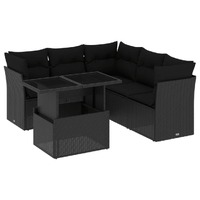  6 Piece Garden Sofa Set with Cushions Black Poly Rattan