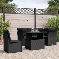  6 Piece Garden Sofa Set with Cushions Black Poly Rattan