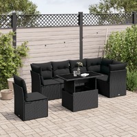 7 Piece Garden Sofa Set with Cushions Black Poly Rattan