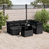  8 Piece Garden Sofa Set with Cushions Black Poly Rattan