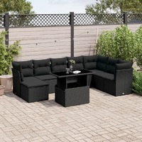  9 Piece Garden Sofa Set with Cushions Black Poly Rattan