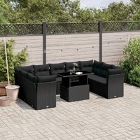  10 Piece Garden Sofa Set with Cushions Black Poly Rattan