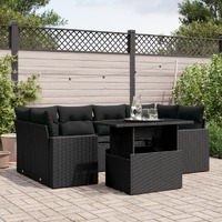  7 Piece Garden Sofa Set with Cushions Black Poly Rattan