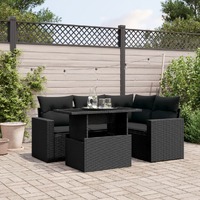  5 Piece Garden Sofa Set with Cushions Black Poly Rattan