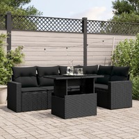  6 Piece Garden Sofa Set with Cushions Black Poly Rattan