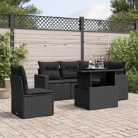  6 Piece Garden Sofa Set with Cushions Black Poly Rattan