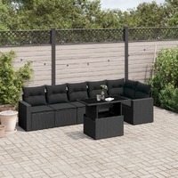  7 Piece Garden Sofa Set with Cushions Black Poly Rattan