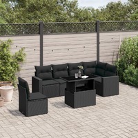  7 Piece Garden Sofa Set with Cushions Black Poly Rattan
