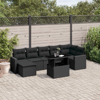  8 Piece Garden Sofa Set with Cushions Black Poly Rattan