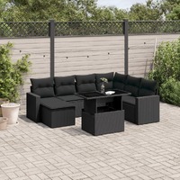  8 Piece Garden Sofa Set with Cushions Black Poly Rattan