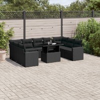  10 Piece Garden Sofa Set with Cushions Black Poly Rattan